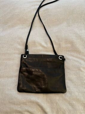Margot Black Leather Crossbody with Silver Grommet Accents